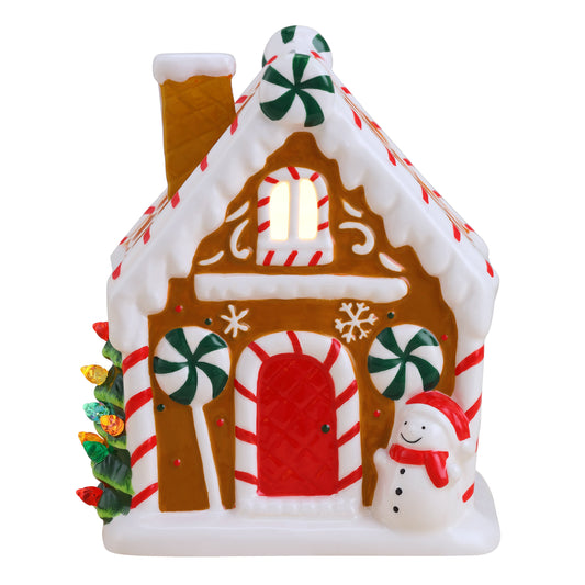 7" Nostalgic Ceramic Lit Gingerbread House - Brown - Mr. Christmas