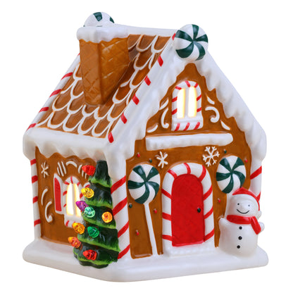 7" Nostalgic Ceramic Lit Gingerbread House - Brown - Mr. Christmas