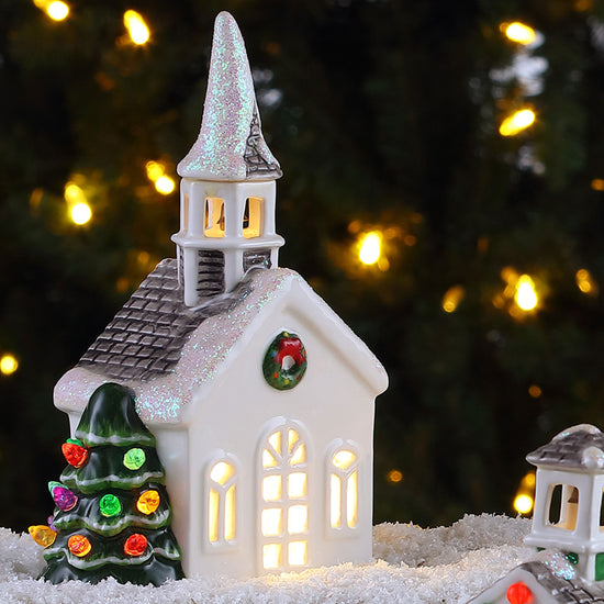 8" Nostalgic Ceramic Village Church - Mr. Christmas