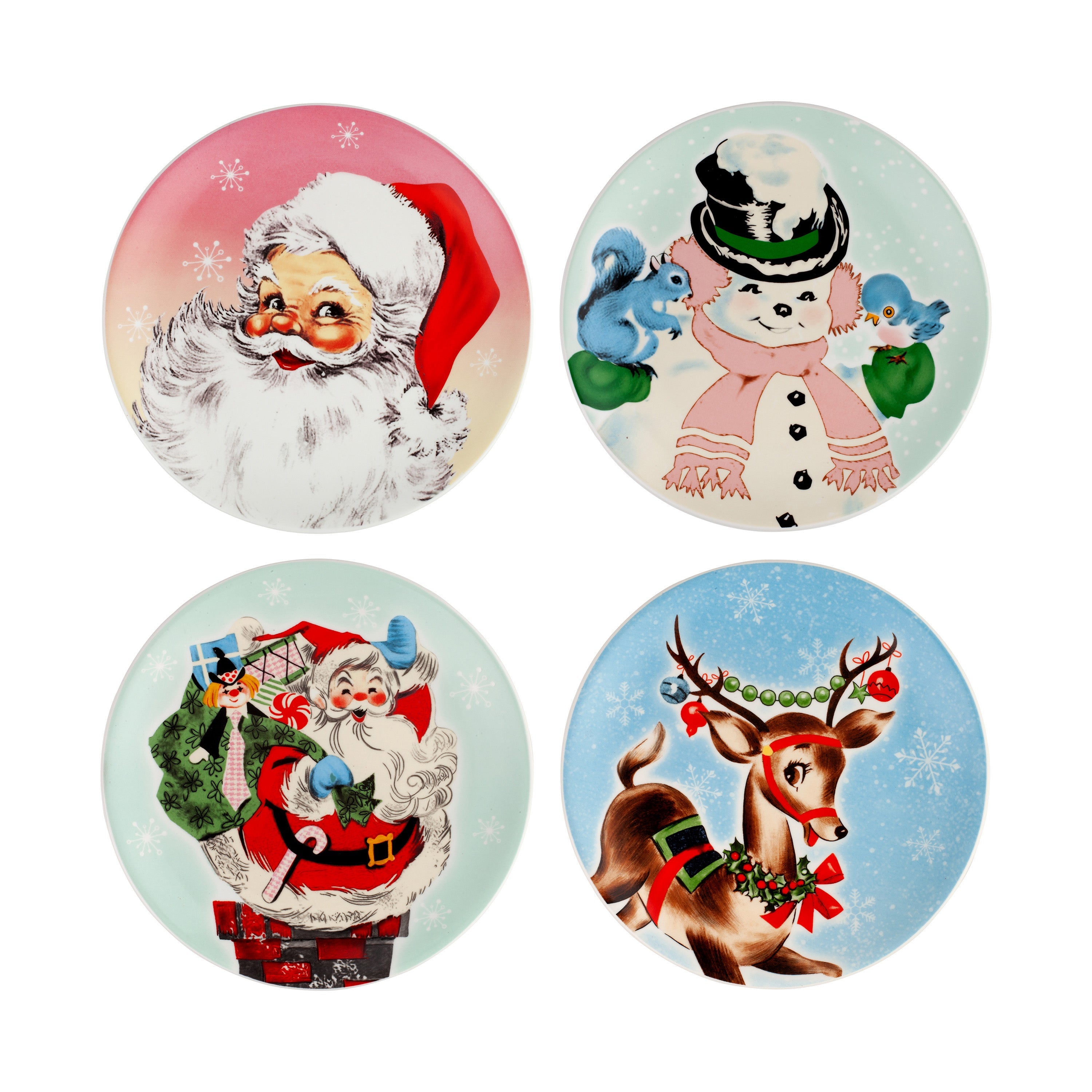 8" Set of 4 Ceramic Pastel Plates - Mr. Christmas