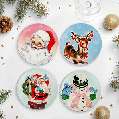 8" Set of 4 Ceramic Pastel Plates - Mr. Christmas