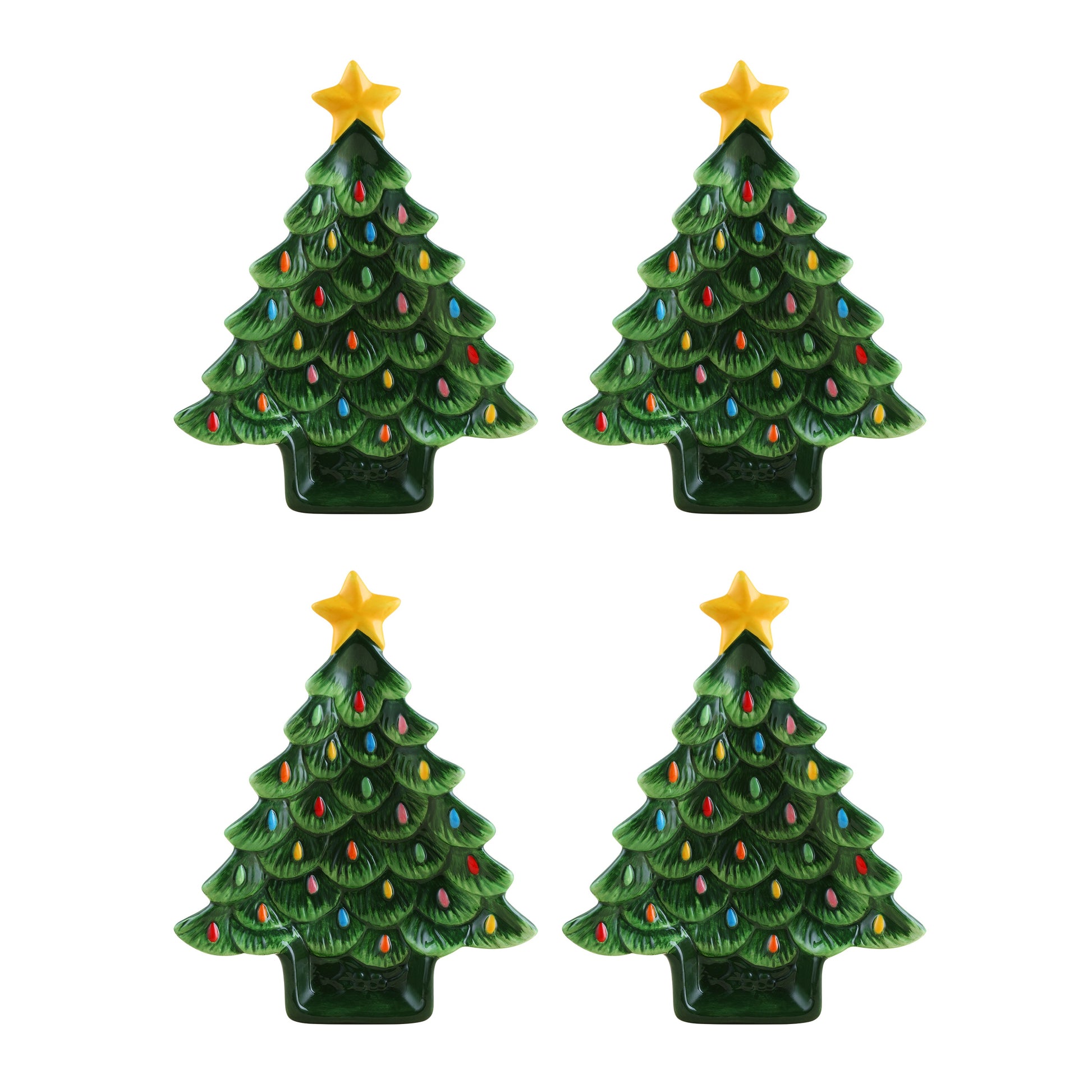 8.75" Set of 4 Ceramic Nostalgic Tree Plates - Mr. Christmas