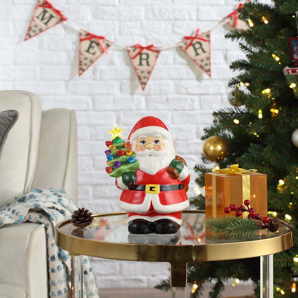 Ceramic Springtime Santa 9 in. Nostalgic Ceramic Figure - White Santa – Mr. Christmas