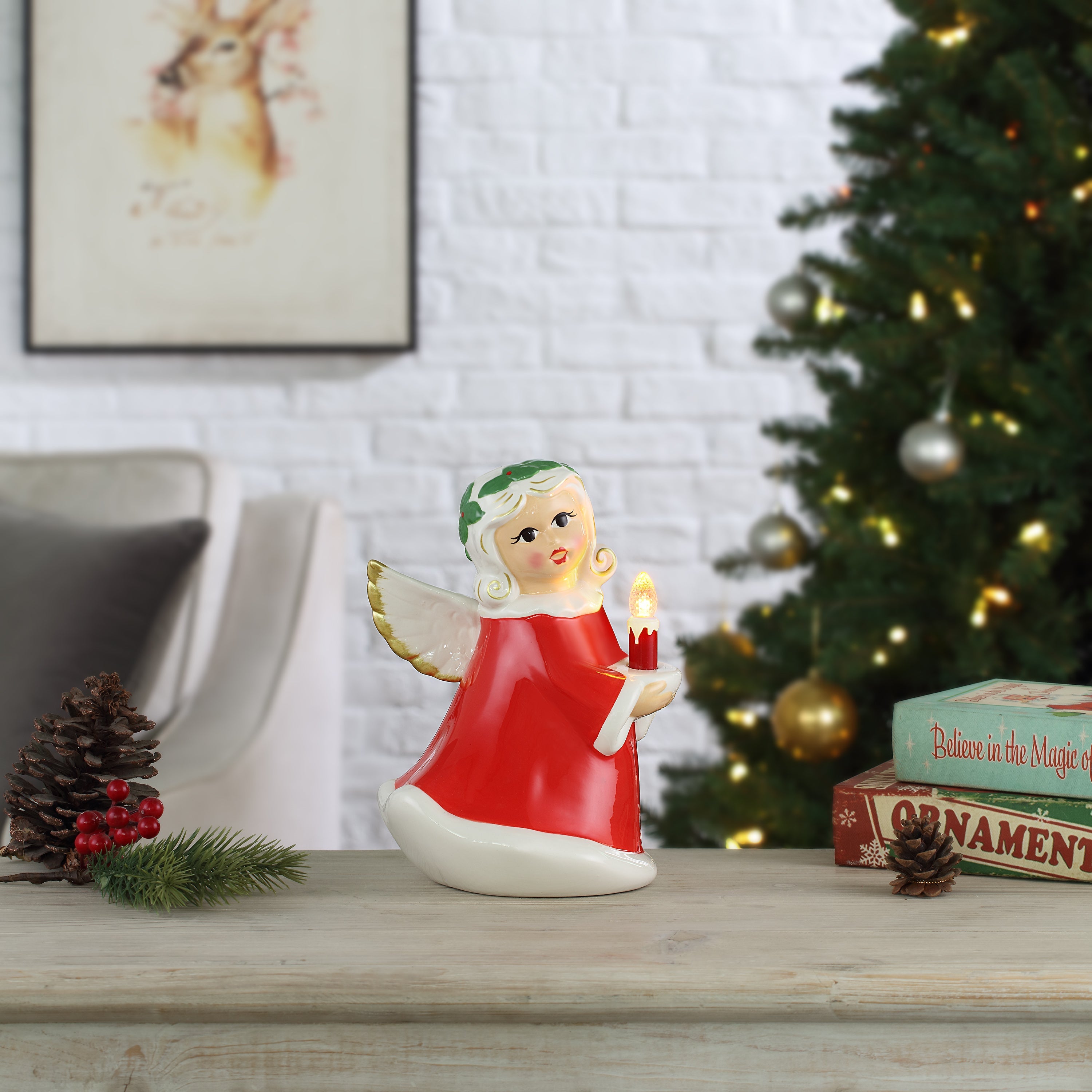9" Nostalgic Ceramic Lit White Angel - Mr. Christmas