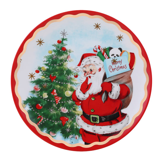 90th Anniversary Collection - 8" Set of 4 Ceramic Gold Trimmed Santa Plates - Mr. Christmas