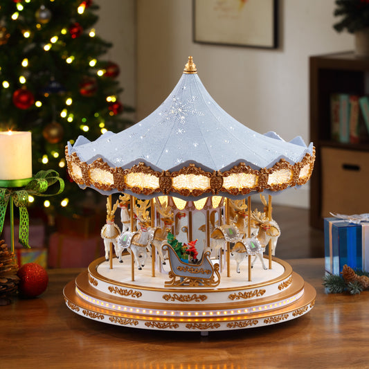 90th Anniversary Collection - Animated & Musical Crystal Carousel, Ice Blue - Mr. Christmas
