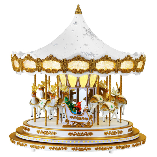 90th Anniversary Collection - Animated & Musical Crystal Carousel, White - Mr. Christmas