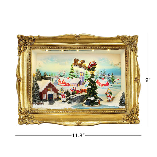 90th Anniversary Collection - Animated & Musical Gold Frame Village Shadow Box - Mr. Christmas
