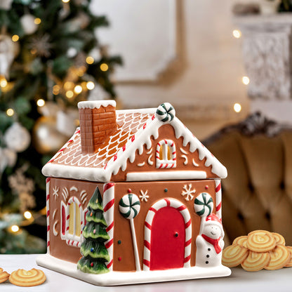 9.5" Ceramic Lit Gingerbread House Cookie Jar - Mr. Christmas