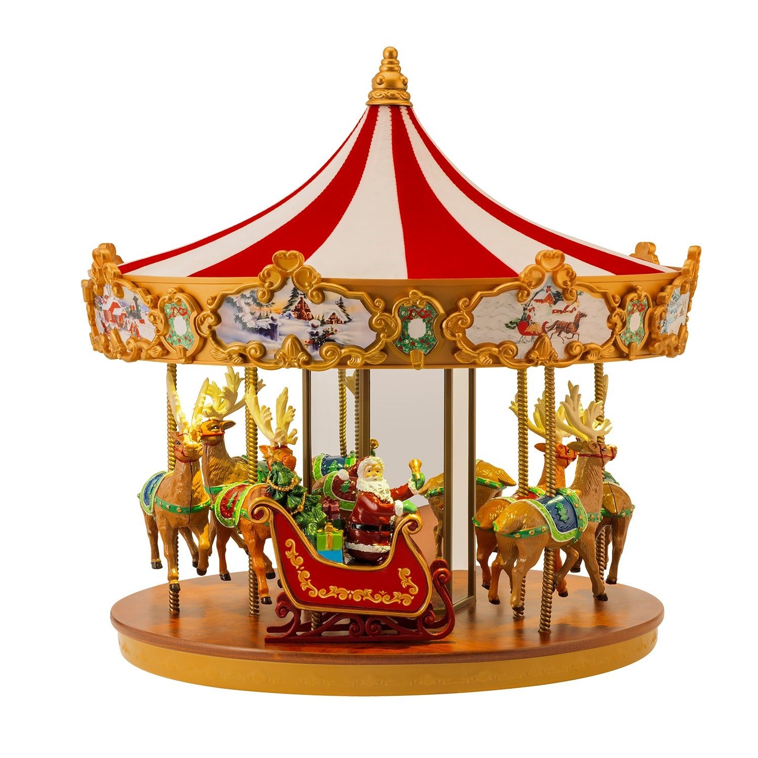 Mr. Christmas 12" Animated Very Merry Carousel Main Image with Santa on his sleigh and reindeer 