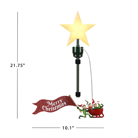 Animated Elves Sleigh Tree Topper with Banner