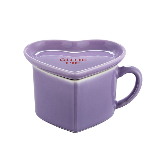 Miss Valentine Ceramic Candy Heart Purple Mug & Saucer - Mr. Christmas