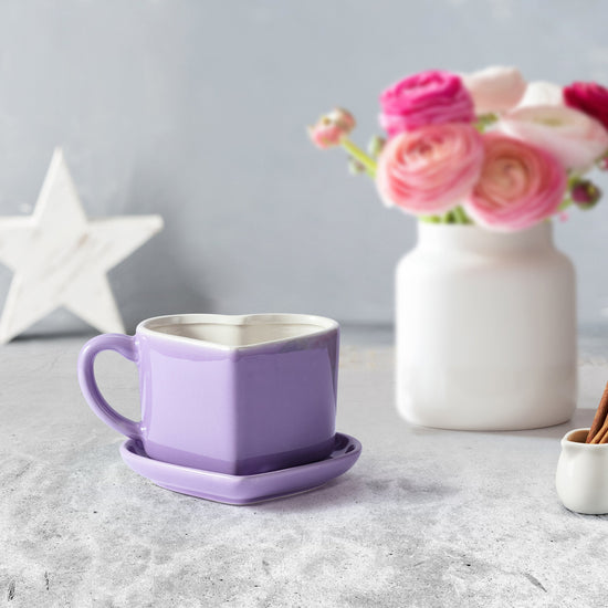 Miss Valentine Ceramic Candy Heart Purple Mug & Saucer - Mr. Christmas