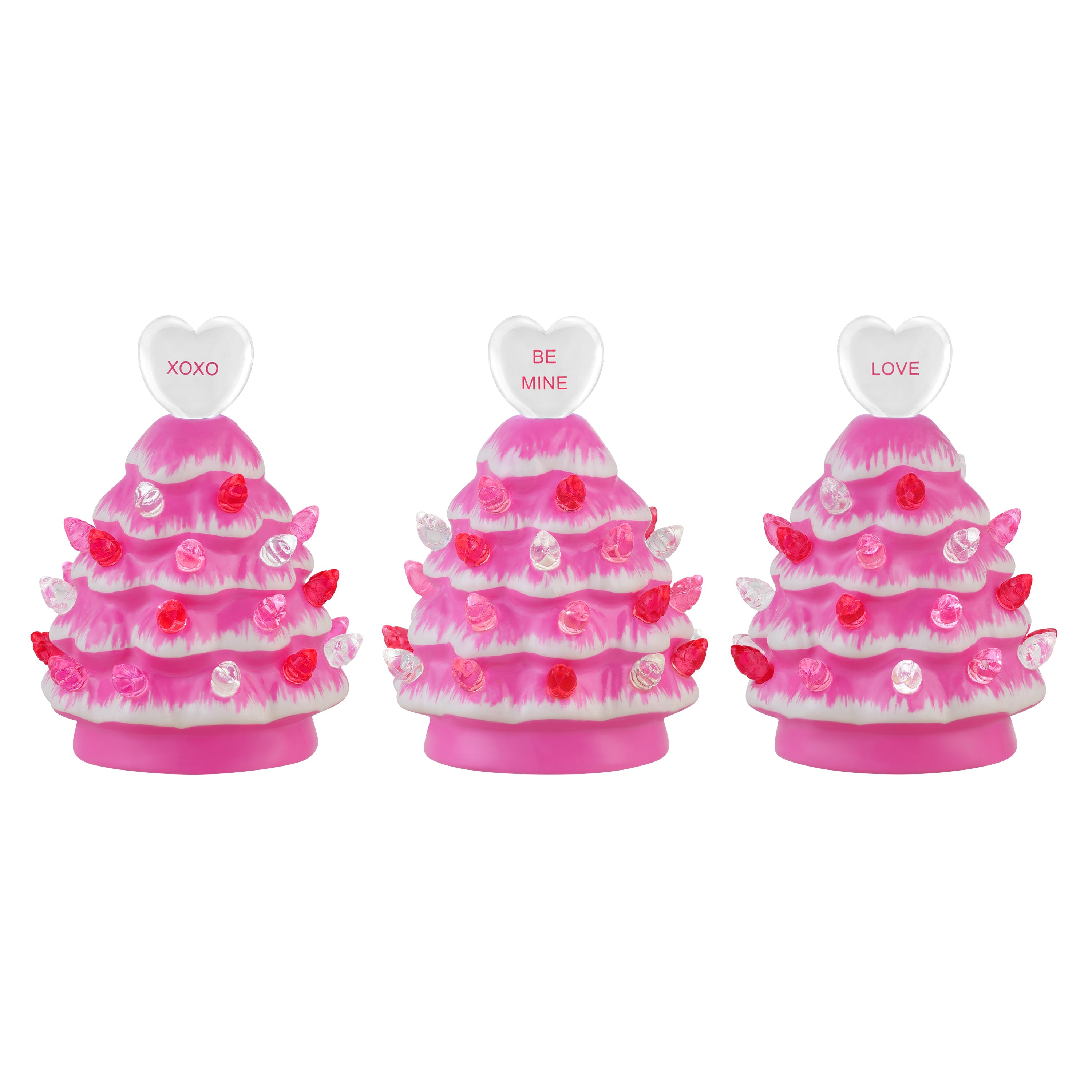 Miss Valentine Set of 3 Ceramic 4.1" Miniature Hot Pink Trees - Mr. Christmas