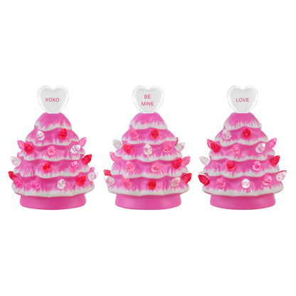 Miss Valentine Set of 3 Ceramic 4.1" Miniature Hot Pink Trees - Mr. Christmas