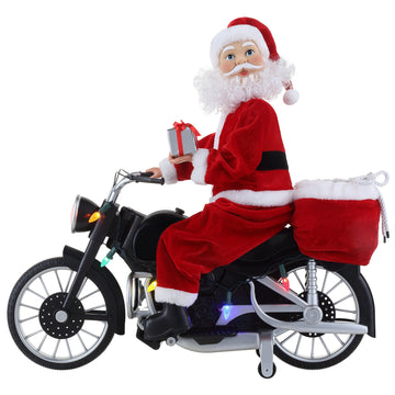 20" Animated Motorcycling Santa - White