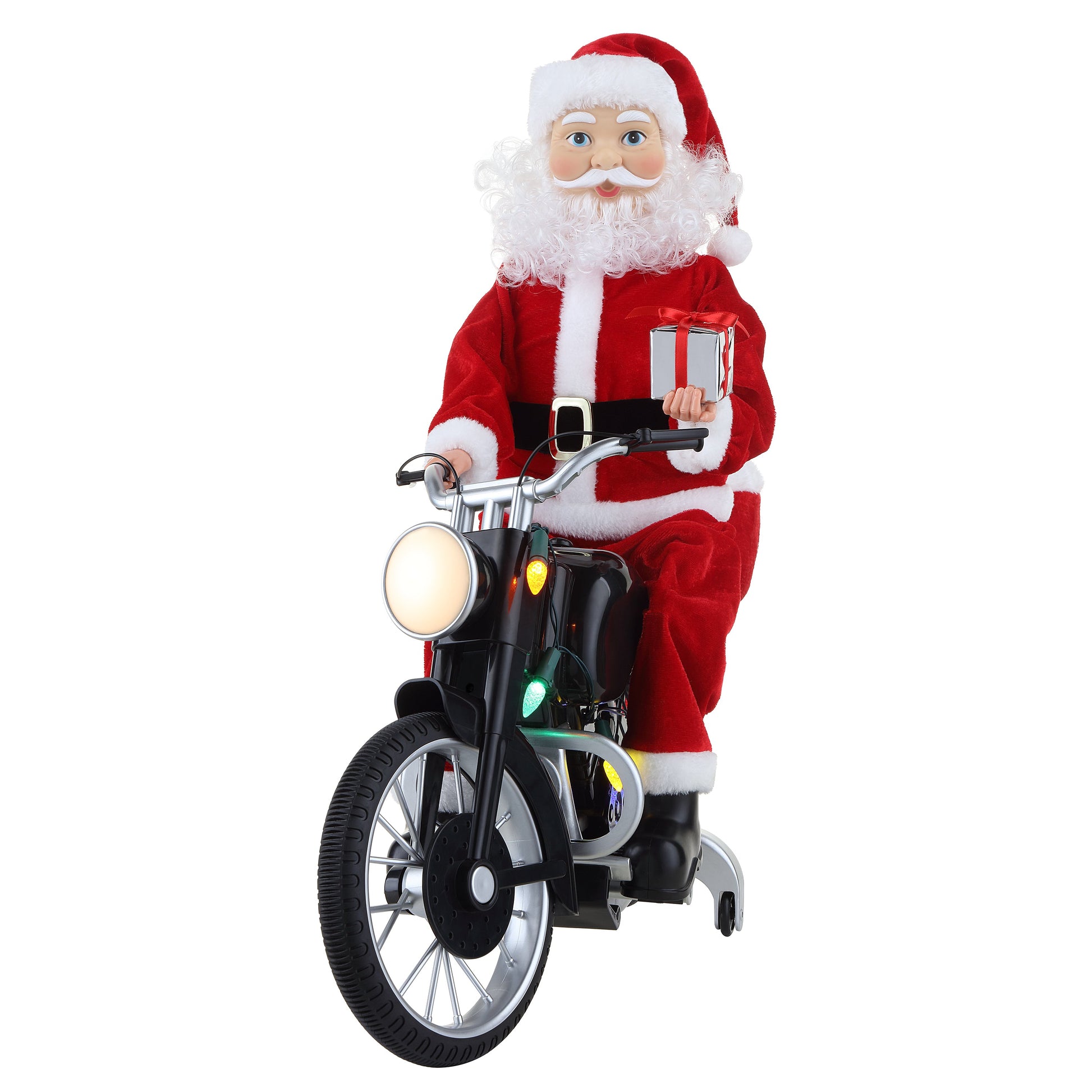 20" Animated Motorcycling Santa - White