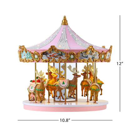 Mr. Christmas 12" Animated & Musical Pink Crystal Carousel Dimensions Image showing width and height