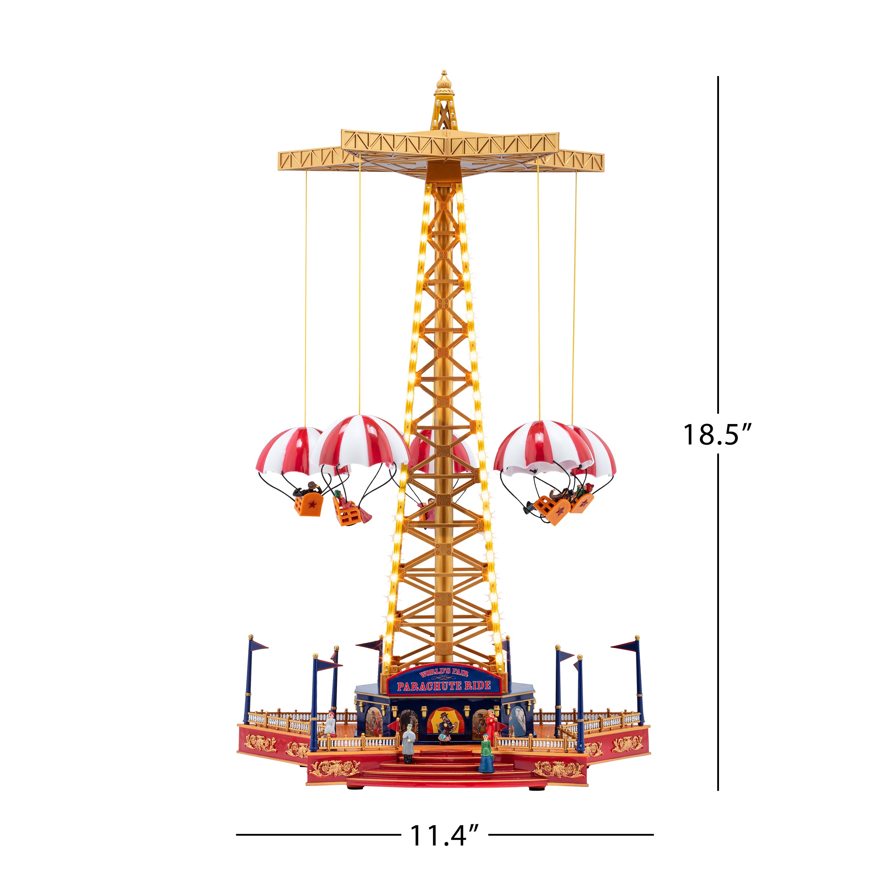 Mr. Christmas Animated & Musical World's Fair Parachute Ride Dimensions image showing width and height