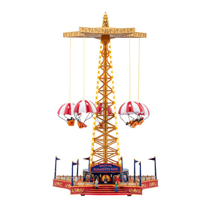 Mr. Christmas 18 in Animated & Musical World's Fair Parachute Ride Main Image with glowing LED lights and moving parachutes