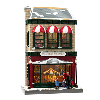 Mr. Christmas 21.5" Animated & Musical Vintage Department Store main image with carousel and shoppers in motion and lights on