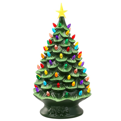 Mr. Christmas 24" Nostalgic Ceramic Tree - Green Tree with Multicolored Lights and Yellow Tree Topper