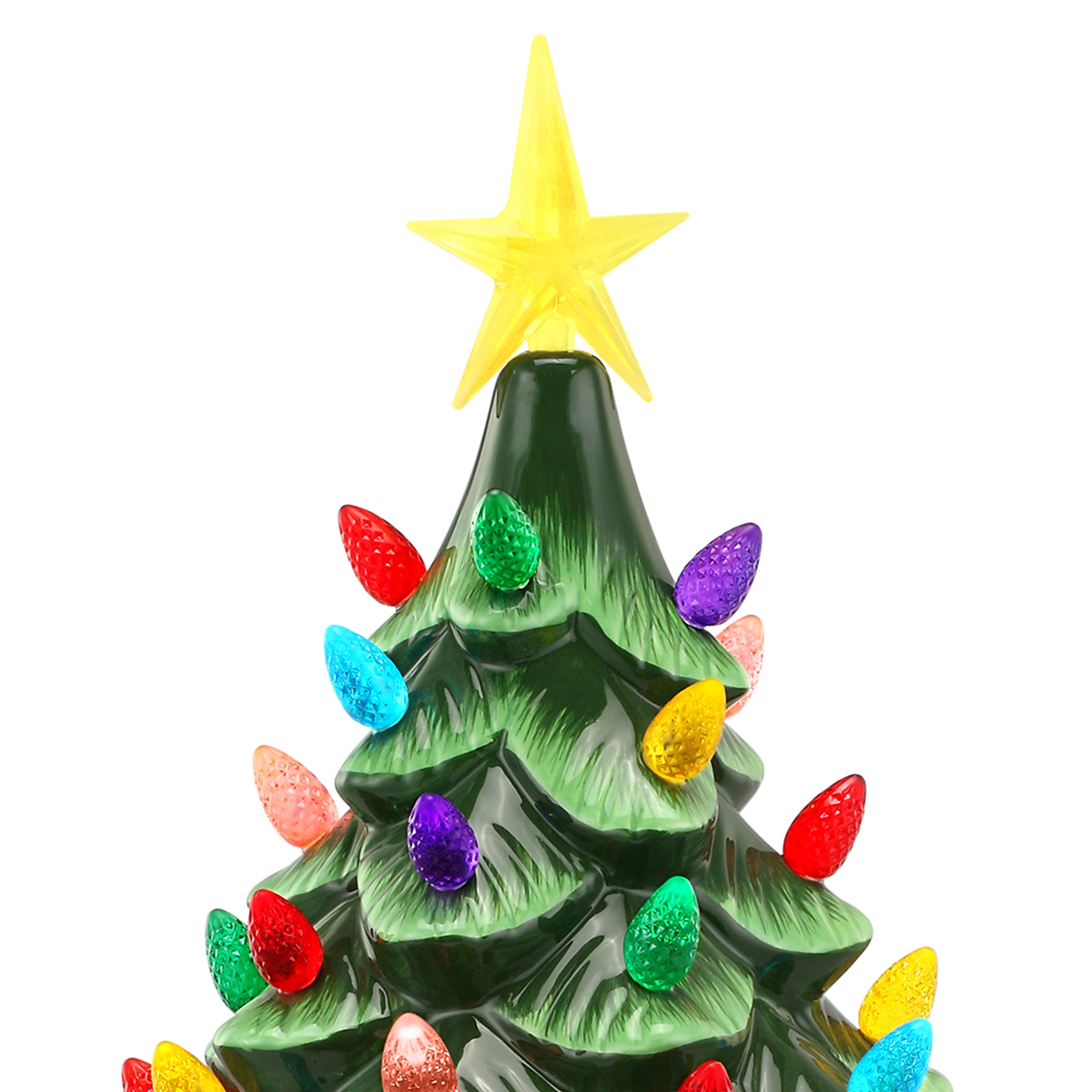 24" Nostalgic Ceramic Tree - Green - Mr. Christmas Close up of Yellow Star on Top of tree