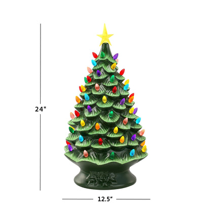 Mr. Christmas 24" Nostalgic Ceramic Tree - Green Dimensions image showing height and width