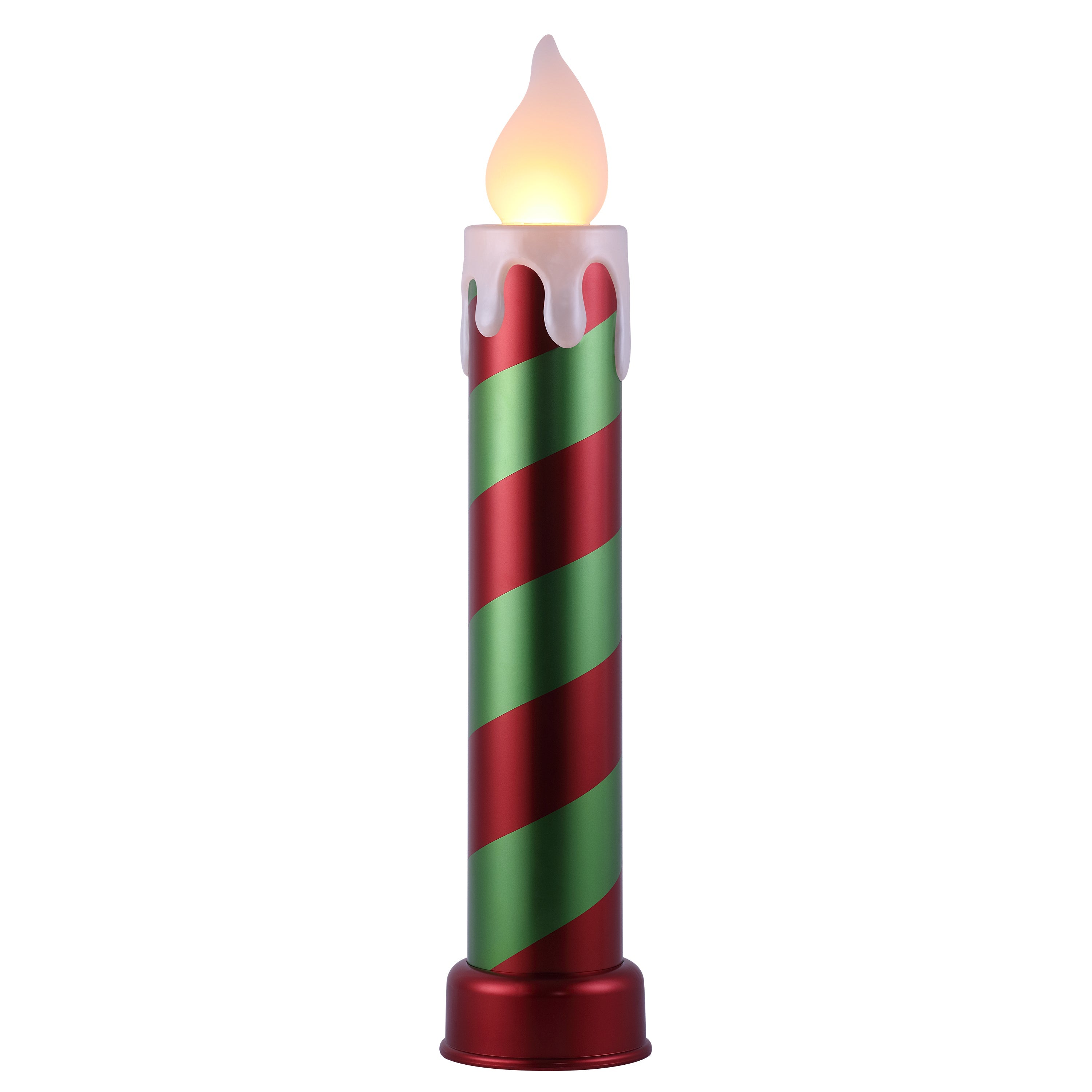 Mr. Christmas 36 in. Striped Metallic Blow Mold Candle - Red and Green with flickering LED flame