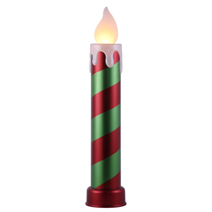 Mr. Christmas 36 in. Striped Metallic Blow Mold Candle - Red and Green with flickering LED flame
