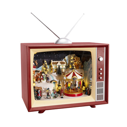 Alternate view of the Mr. Christmas Animated Musical Vintage Television showing the retro design and animated scene.