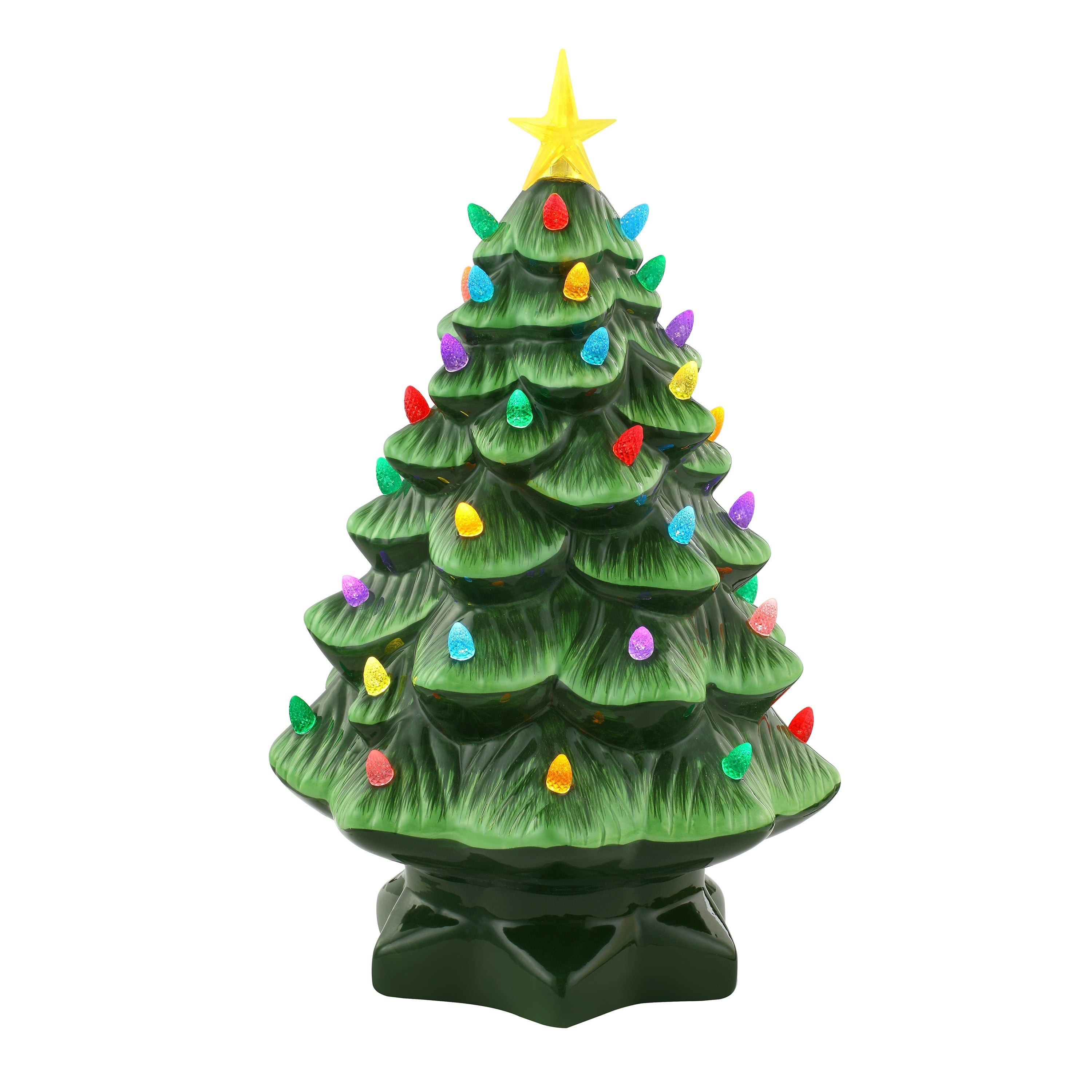 Main image of Mr. Christmas 14" Nostalgic Christmas Tree with multicolored faceted bulbs and a yellow star topper.