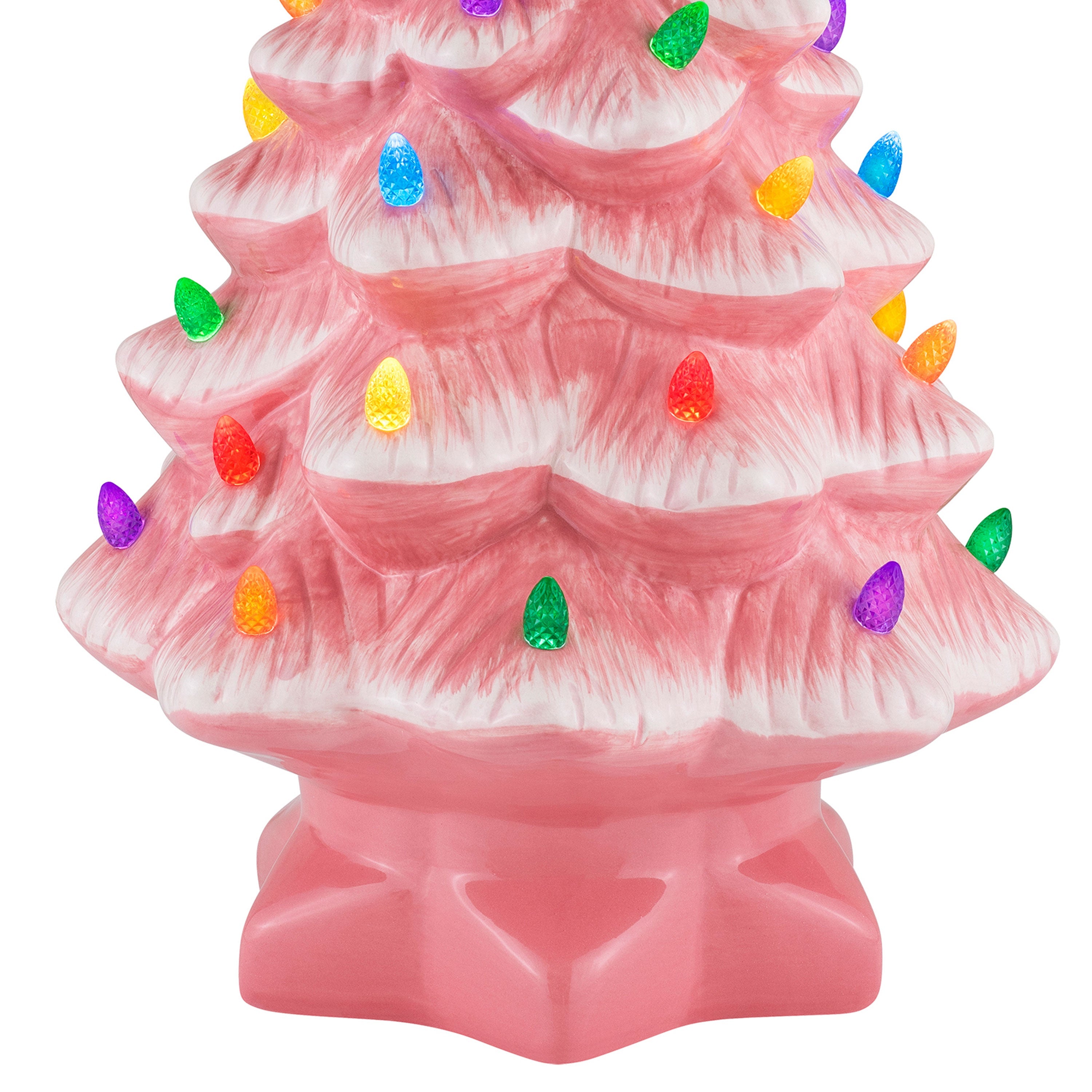 Close-up of the base on the 14 in. pink Mr. Christmas Nostalgic Tree
