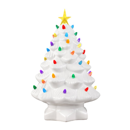 Main image of Mr. Christmas 14" White Nostalgic Christmas Tree with multicolored faceted bulbs and yellow star topper.