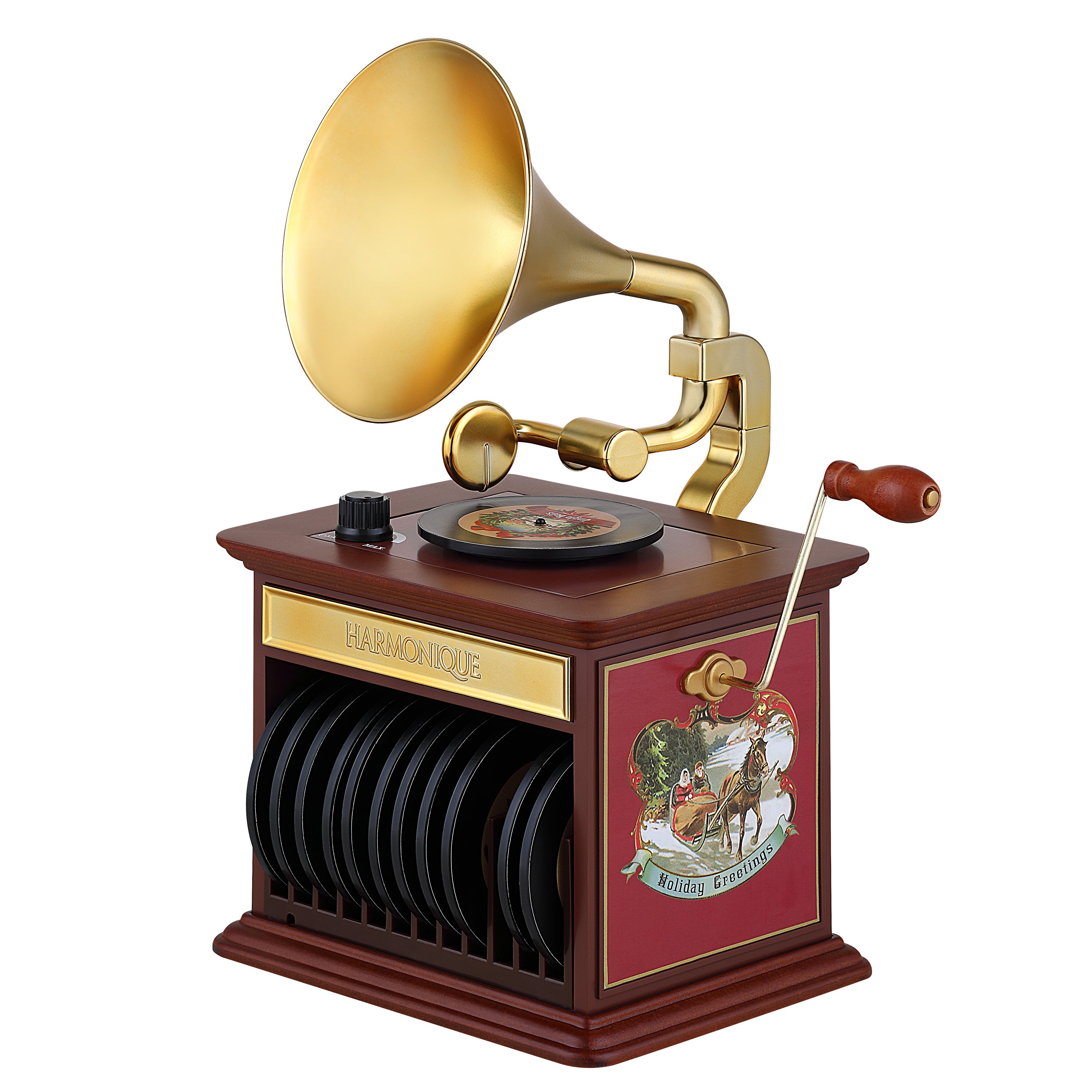 Mr. Christmas Nostalgic Gramophone with mini vinyl record on turntable