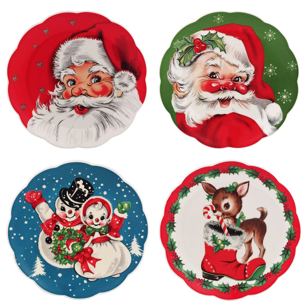 Set of 4 Vintage Christmas Scalloped Plates - 8
