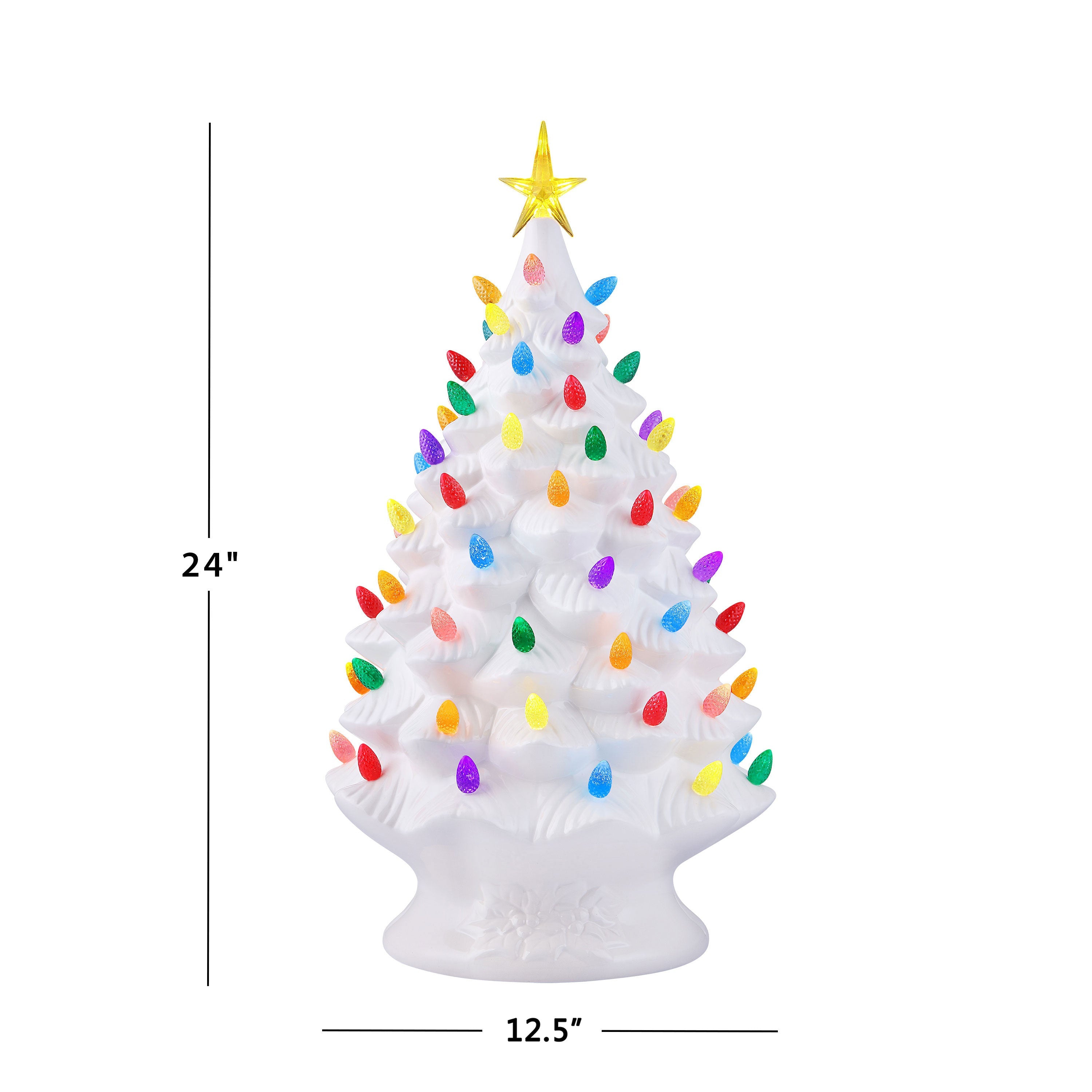 Mr. Christmas 24 inch nostalgic tree dimensions 12.5 inches wide 12.5 inches deep 24 inches tall
