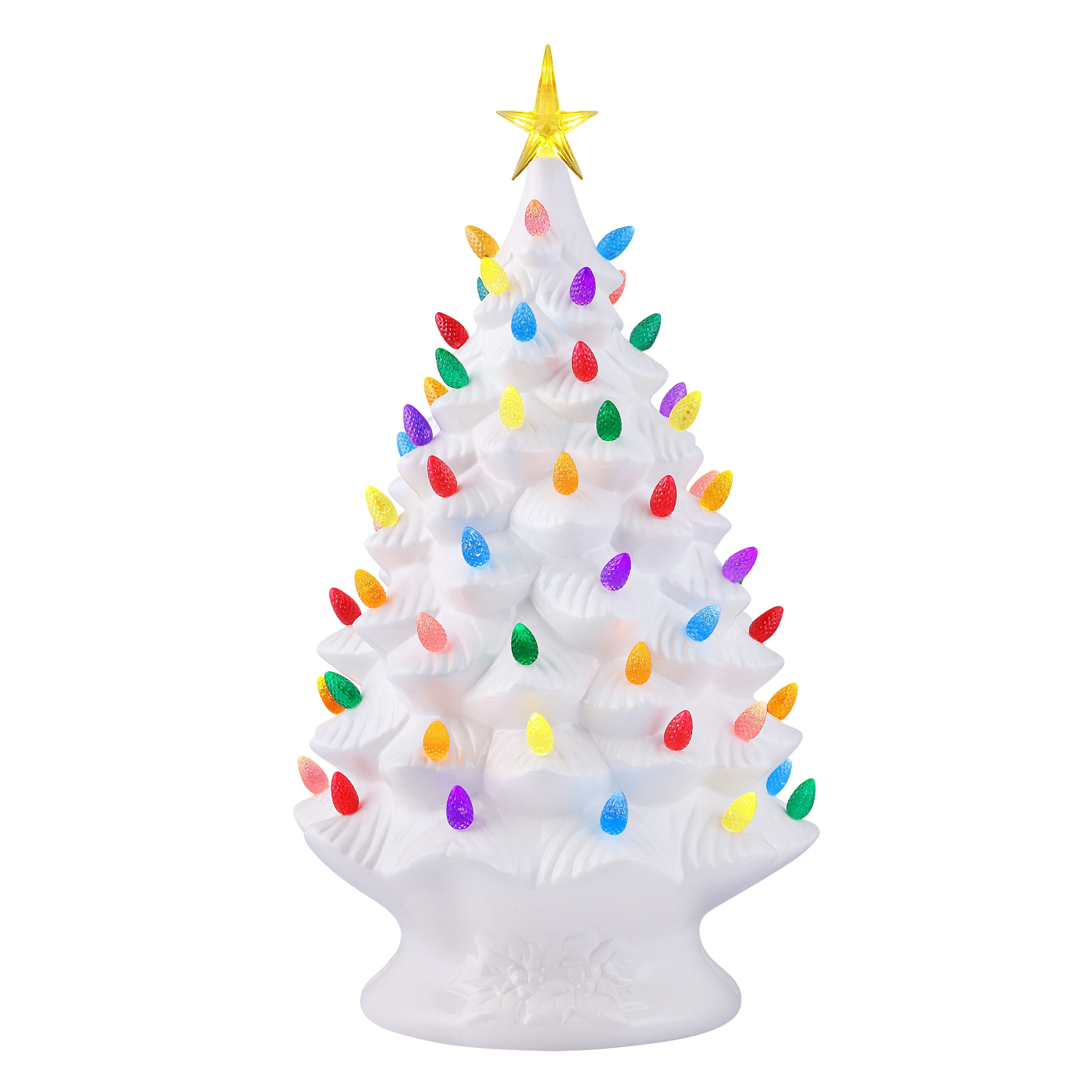 Mr. Christmas 24 inch nostalgic Christmas tree with multicolored bulbs and white ceramic finish