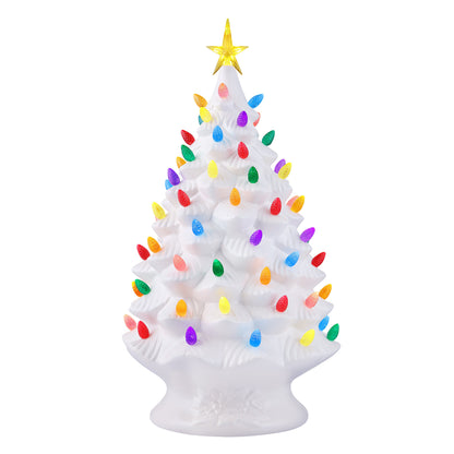 Mr. Christmas 24 inch nostalgic Christmas tree with multicolored bulbs and white ceramic finish