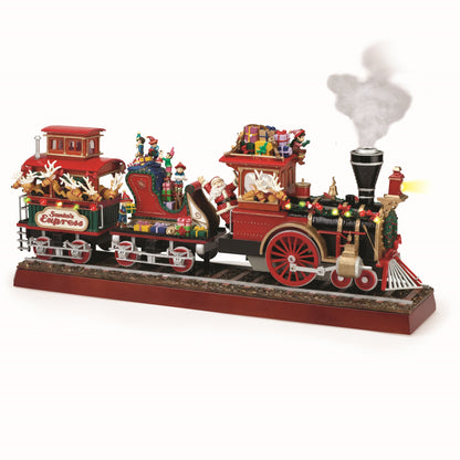 Mr. Christmas santas express animated musical train with turning wheels lights and festive characters like Santa, reindeer and elves