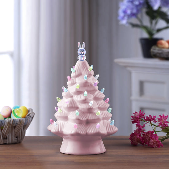 Mr. Cottontail 13" Ceramic Easter Bunny Pink Tree - Mr. Christmas