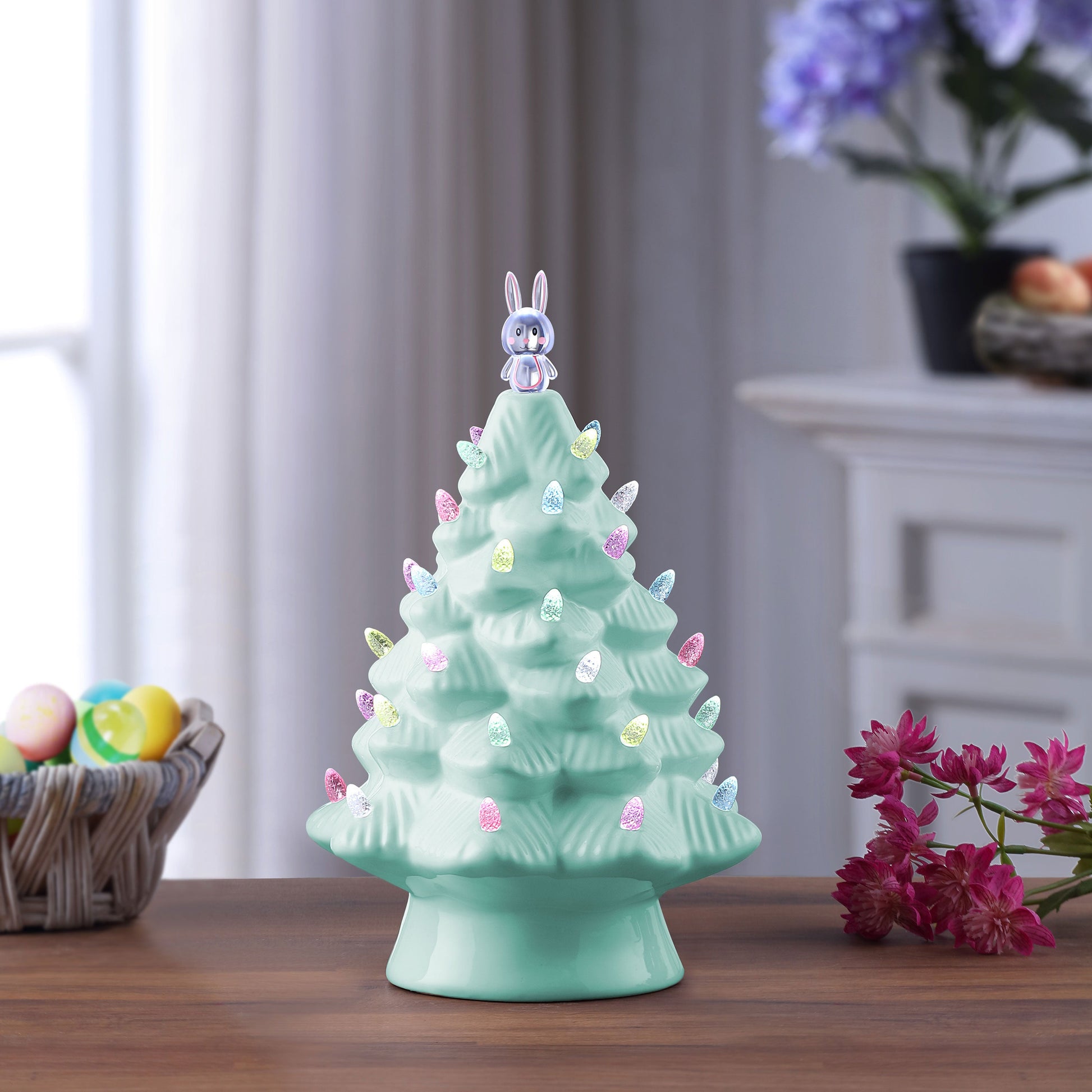 Mr. Cottontail 13" Ceramic Easter Bunny Teal Tree - Mr. Christmas