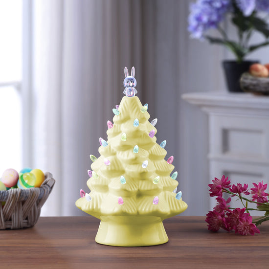 Mr. Cottontail 13" Ceramic Easter Bunny Yellow Tree - Mr. Christmas
