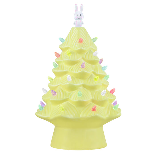 Mr. Cottontail 13" Ceramic Easter Bunny Yellow Tree - Mr. Christmas