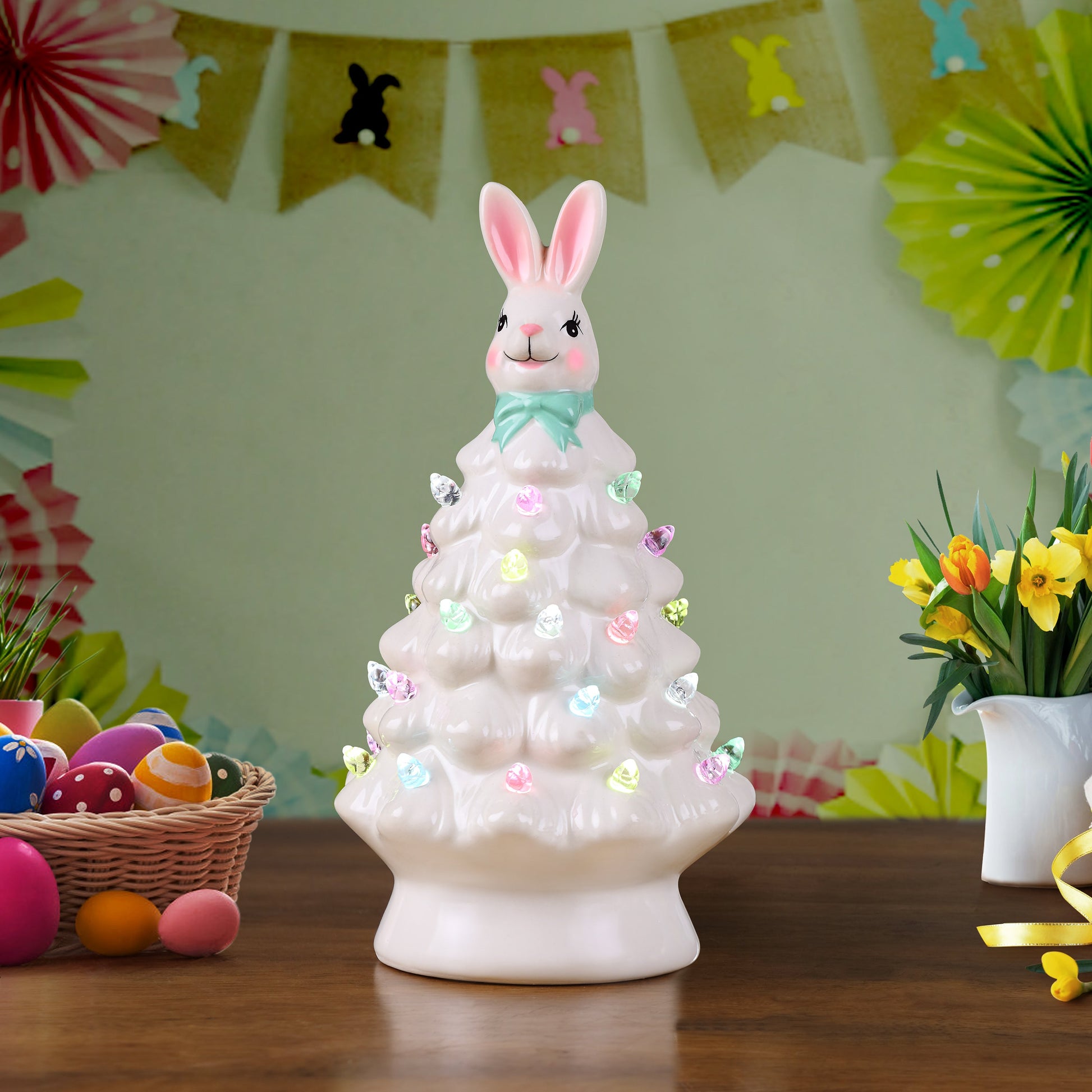Mr. Cottontail 8" Ceramic Easter Bunny White Tree - Mr. Christmas