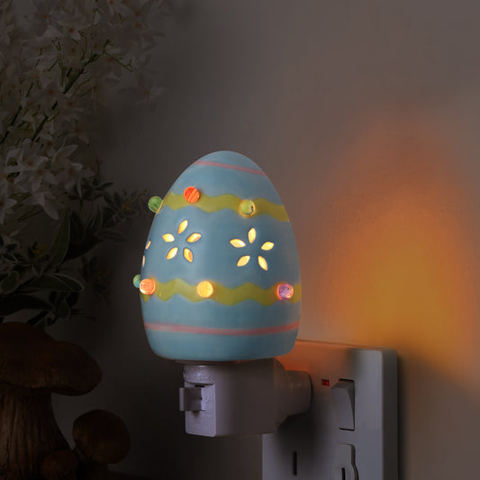 Mr. Cottontail Ceramic Easter Egg Blue Nightlight - Mr. Christmas