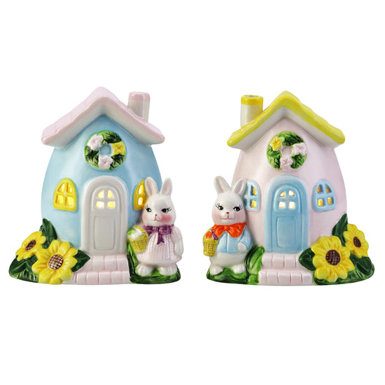 Mr. Cottontail Set of 2 Ceramic 5" Bunny Cottages - Mr. Christmas