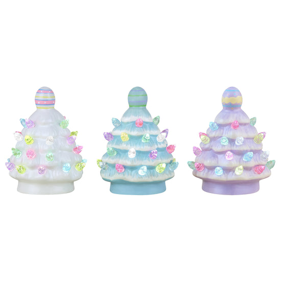 Mr. Cottontail Set of 3 Ceramic 4.5" Miniature Trees with Easter Egg Toppers - Mr. Christmas