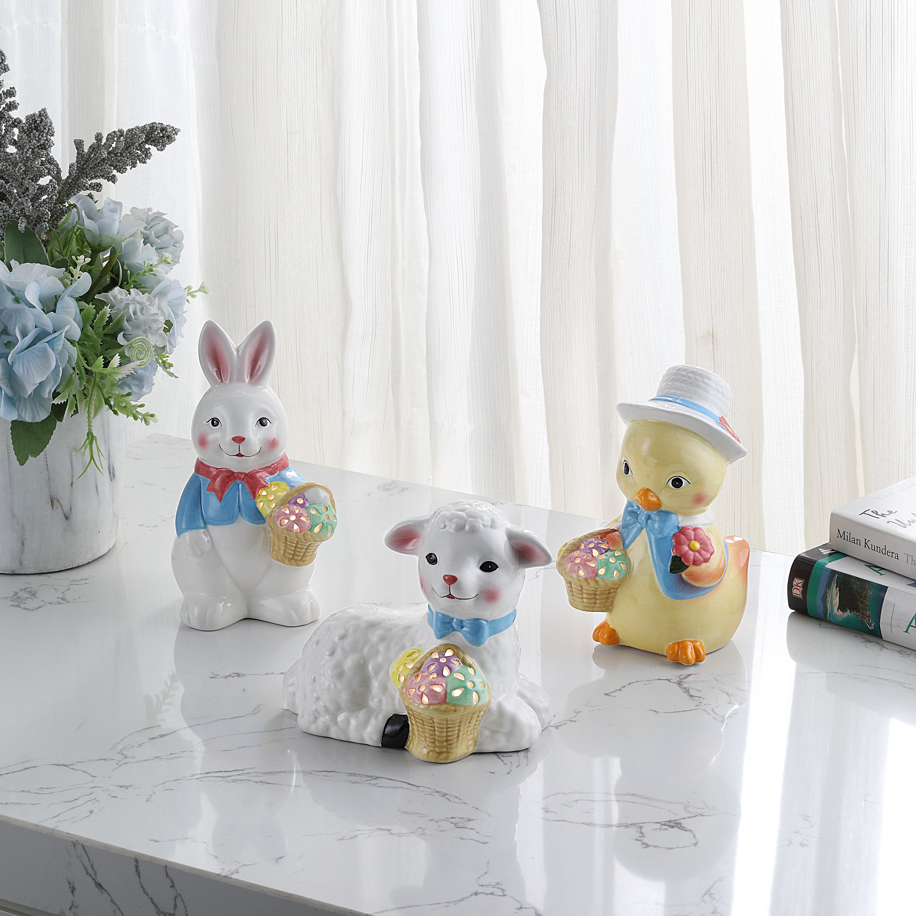 Mr. Cottontail Set of 3 Mini Ceramic Figurines - Mr. Christmas