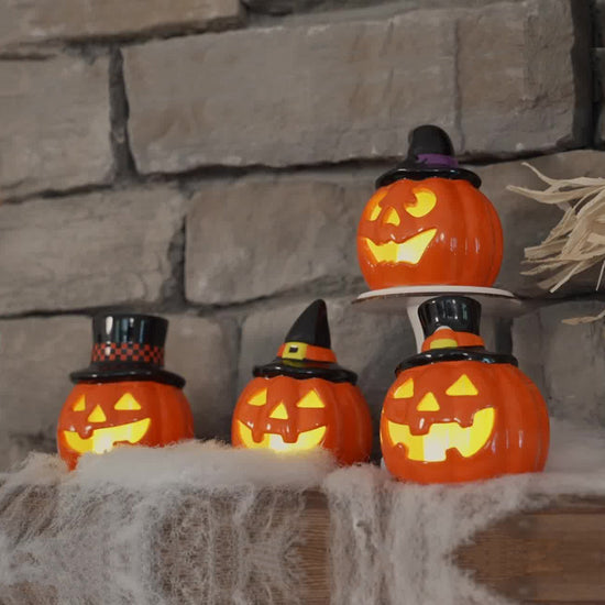 Mr. Halloween Set of 4 Mini Ceramic Jack-O-Lanterns - Mr. Christmas